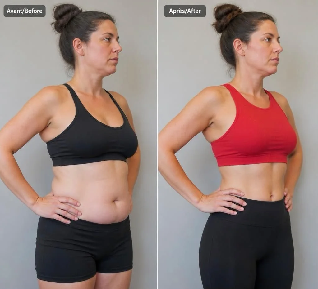 Ventre et taille, avant et après cryolipolyse. · Cryolipolyse Z-Lipo